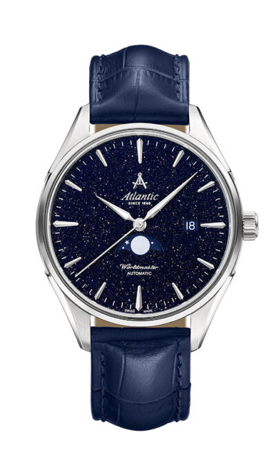 Atlantic Worldmaster Nightsky Moonphase - Blue Aventurine Stone Dial with Leather Strap