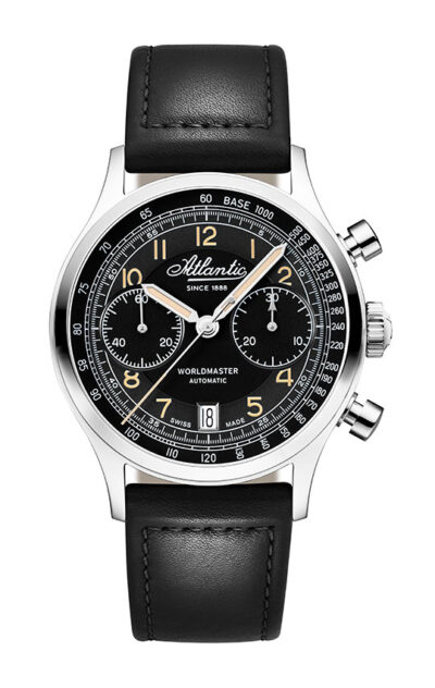 Atlantic Worldmaster Bicompax Black on Leather Strap