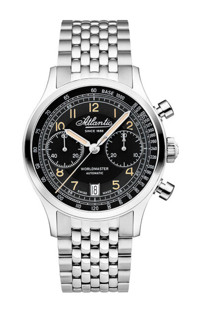Atlantic Worldmaster Bicompax Black on Metal Bracelet
