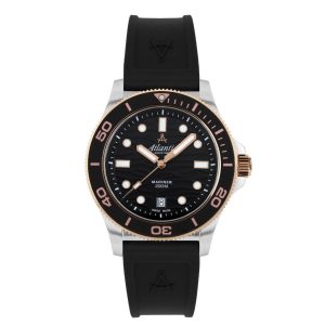 Atlantic Mariner Quarz Wave Schwarz Bicolor Rose Gold PVD PU