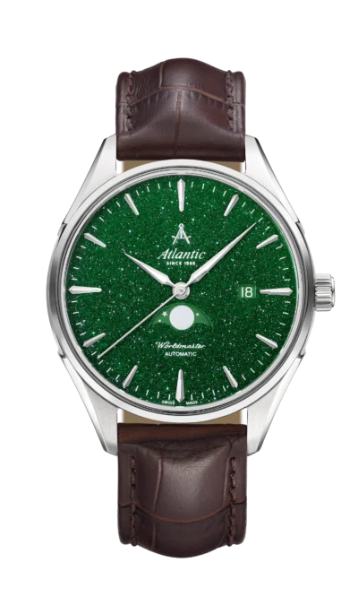 Atlantic Worldmaster Moonphase Green Aventurine | Stainless Steel/Leather