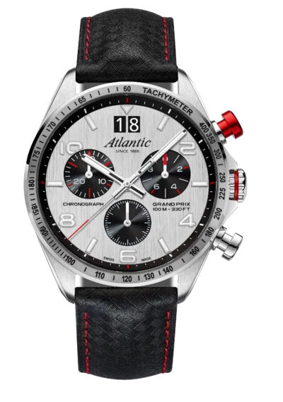 Grand Prix Quartz Chronograph | Silver Dial Carbon Leather
