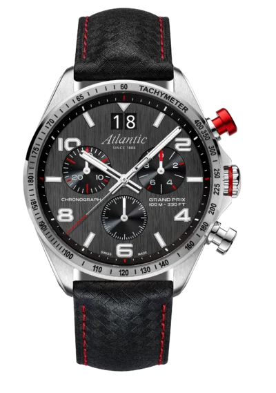 Grand Prix Quartz Chronograph | Black Dial Carbon Leather