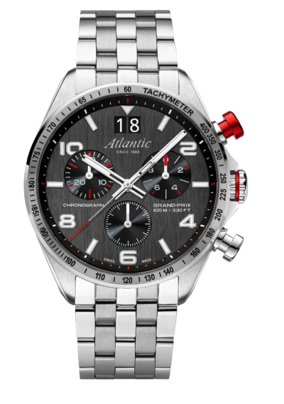 Grand Prix Quartz Chronograph | Black Dial Steel Bracelet
